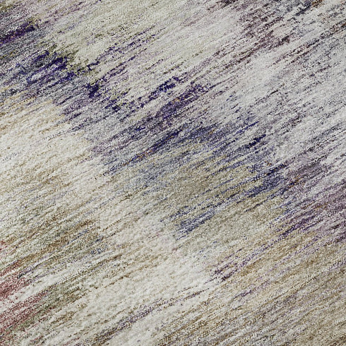 9' X 12' Plum Gold And Ivory Abstract Washable Area Rug With UV Protection