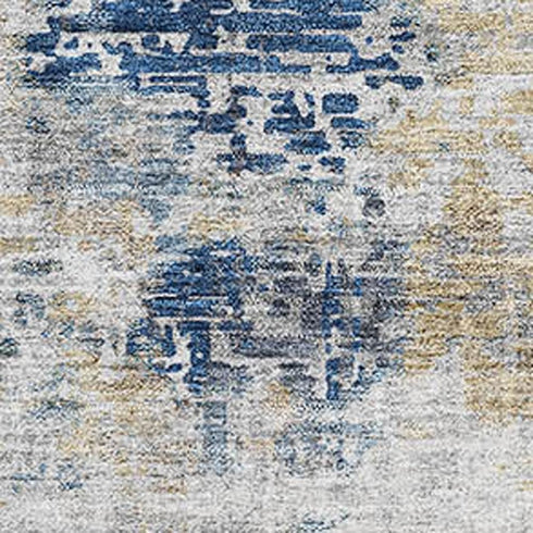 5' X 8' Blue Taupe And Ivory Abstract Washable Area Rug With UV Protection