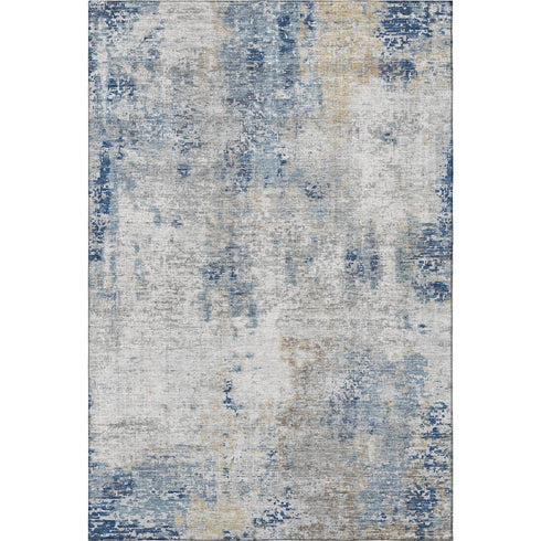 5' X 8' Blue Taupe And Ivory Abstract Washable Area Rug With UV Protection
