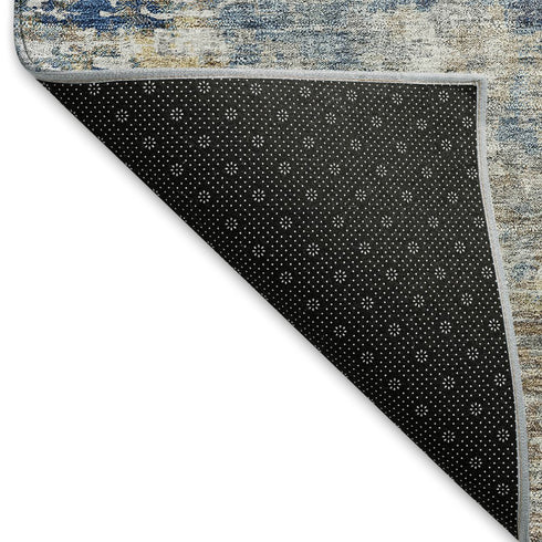 8' X 10' Blue Taupe And Ivory Abstract Washable Area Rug With UV Protection
