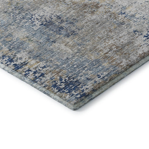 8' X 10' Blue Taupe And Ivory Abstract Washable Area Rug With UV Protection