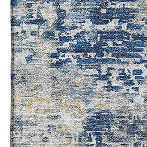 8' X 10' Blue Taupe And Ivory Abstract Washable Area Rug With UV Protection