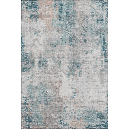 8' X 10' Teal Beige And Copper Abstract Washable Area Rug With UV Protection