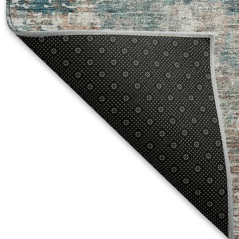 8' X 10' Teal Beige And Copper Abstract Washable Area Rug With UV Protection