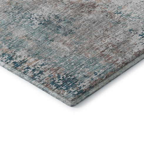 8' X 10' Teal Beige And Copper Abstract Washable Area Rug With UV Protection