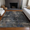 8' X 10' Charcoal Blue And Beige Abstract Washable Area Rug With UV Protection