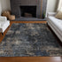 8' X 10' Charcoal Blue And Beige Abstract Washable Area Rug With UV Protection