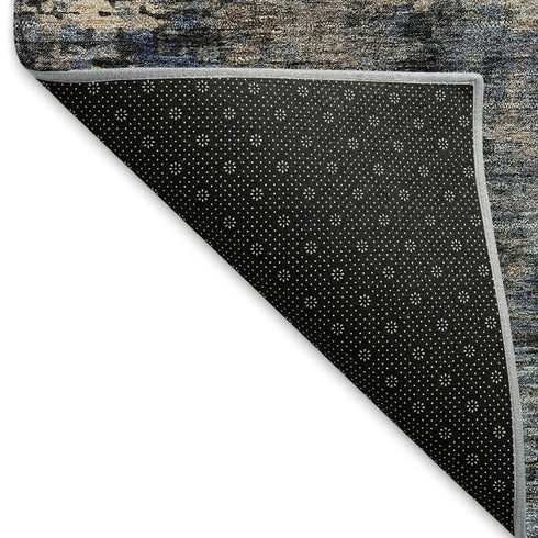 8' X 10' Charcoal Blue And Beige Abstract Washable Area Rug With UV Protection
