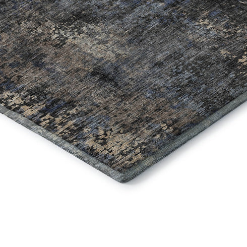 8' X 10' Charcoal Blue And Beige Abstract Washable Area Rug With UV Protection