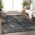 8' X 10' Charcoal Blue And Beige Abstract Washable Area Rug With UV Protection