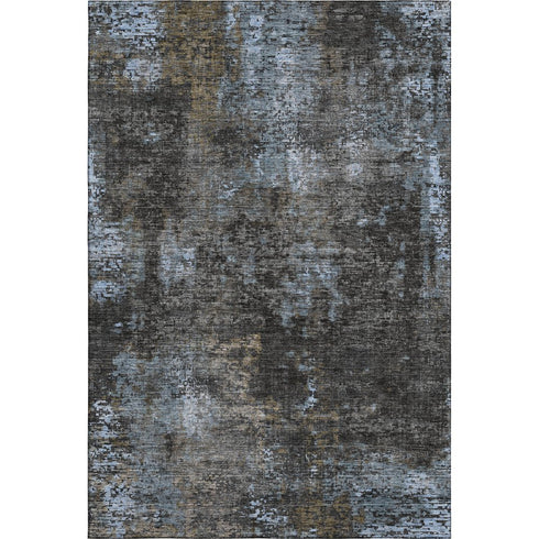 5' X 8' Graphite Blue And Copper Abstract Washable Area Rug With UV Protection