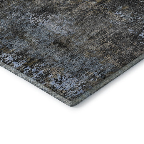 5' X 8' Graphite Blue And Copper Abstract Washable Area Rug With UV Protection