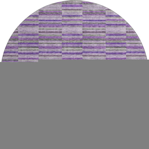 8' Purple And Gray Striped Washable Round Rug With UV Protection