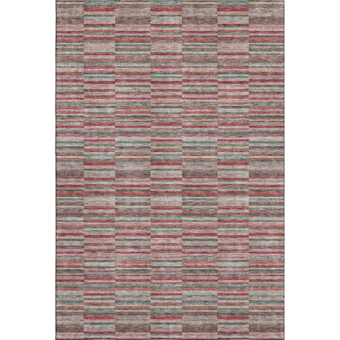 5' X 8' Red Beige And Copper Striped Washable Area Rug With UV Protection