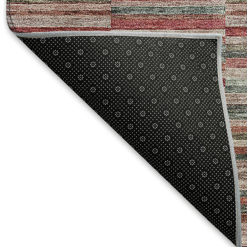 5' X 8' Red Beige And Copper Striped Washable Area Rug With UV Protection