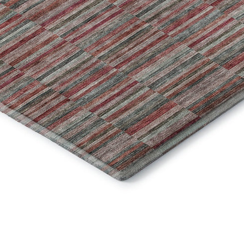 5' X 8' Red Beige And Copper Striped Washable Area Rug With UV Protection
