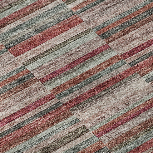 5' X 8' Red Beige And Copper Striped Washable Area Rug With UV Protection