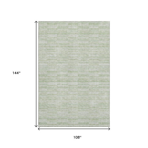 9' X 12' Sage And Ivory Striped Washable Area Rug With UV Protection