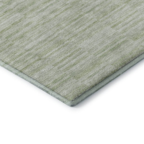 9' X 12' Sage And Ivory Striped Washable Area Rug With UV Protection