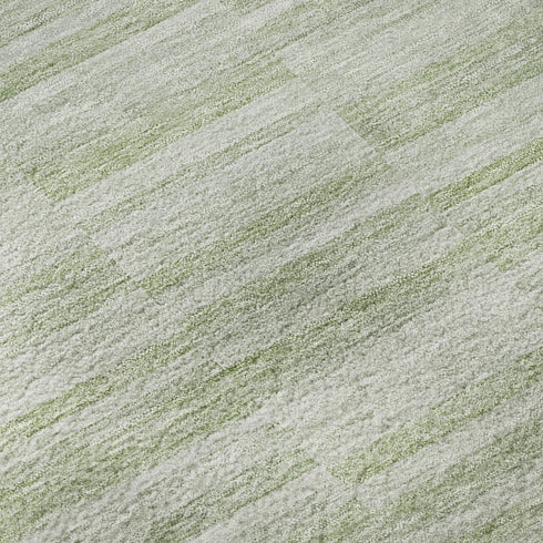9' X 12' Sage And Ivory Striped Washable Area Rug With UV Protection