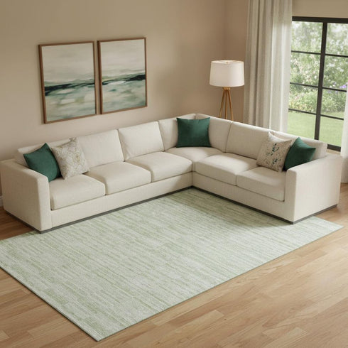 9' X 12' Sage And Ivory Striped Washable Area Rug With UV Protection