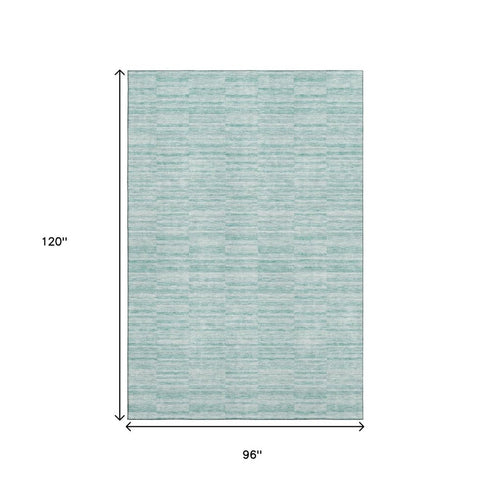 8' X 10' Turquoise Gray And Ivory Striped Washable Area Rug With UV Protection
