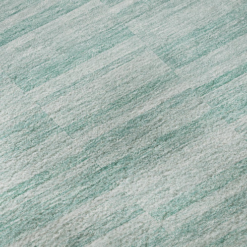 8' X 10' Turquoise Gray And Ivory Striped Washable Area Rug With UV Protection