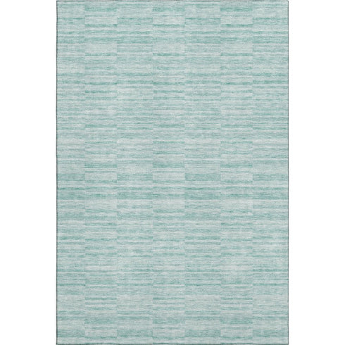 9' X 12' Turquoise Gray And Ivory Striped Washable Area Rug With UV Protection