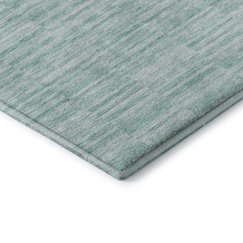 9' X 12' Turquoise Gray And Ivory Striped Washable Area Rug With UV Protection