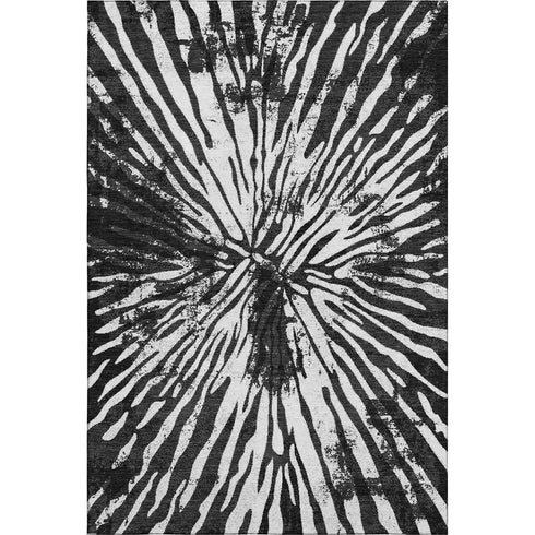 9' X 12' Black And Ivory Zebra Print Washable Area Rug With UV Protection
