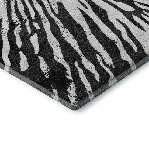 9' X 12' Black And Ivory Zebra Print Washable Area Rug With UV Protection