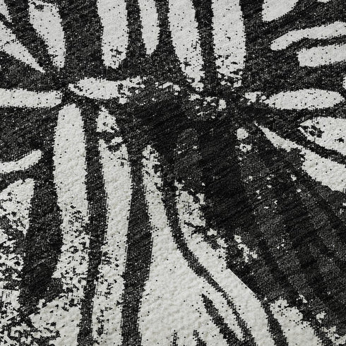 9' X 12' Black And Ivory Zebra Print Washable Area Rug With UV Protection
