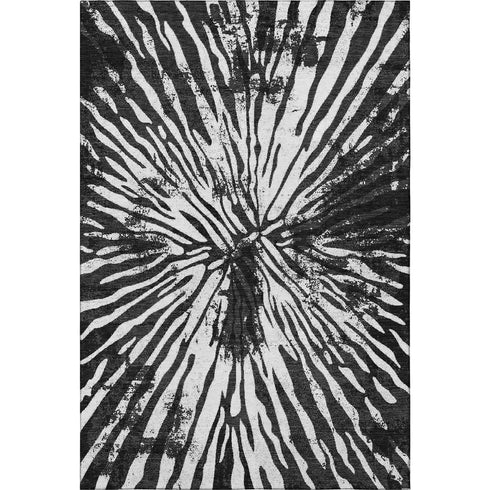 9' X 12' Black And Ivory Zebra Print Washable Area Rug With UV Protection