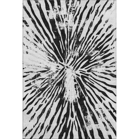 9' X 12' Ivory And Black Zebra Print Washable Area Rug With UV Protection