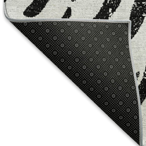 9' X 12' Ivory And Black Zebra Print Washable Area Rug With UV Protection