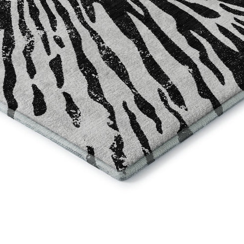 9' X 12' Ivory And Black Zebra Print Washable Area Rug With UV Protection