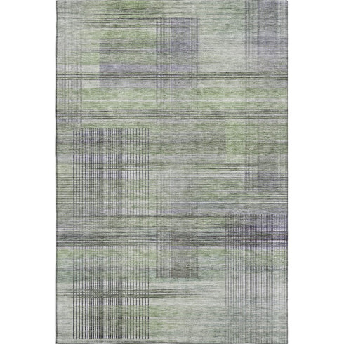 8' X 10' Artichoke Green And Gray Striped Washable Area Rug With UV Protection