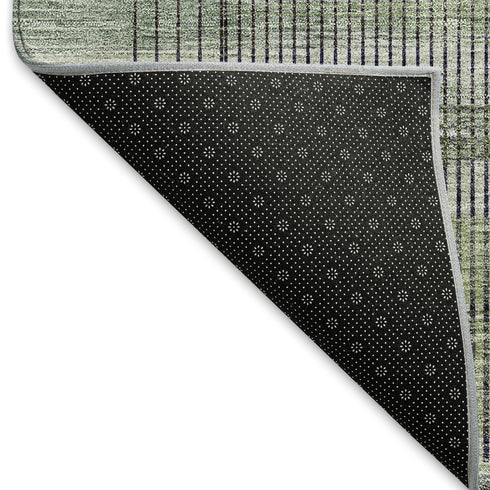 8' X 10' Artichoke Green And Gray Striped Washable Area Rug With UV Protection