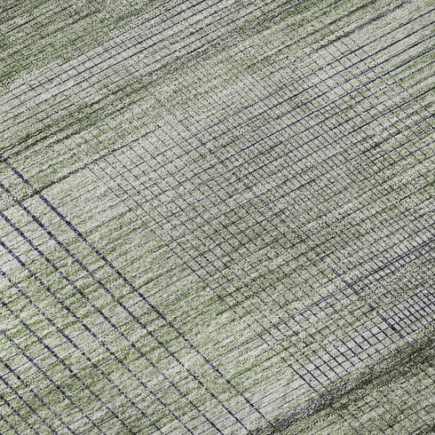8' X 10' Artichoke Green And Gray Striped Washable Area Rug With UV Protection