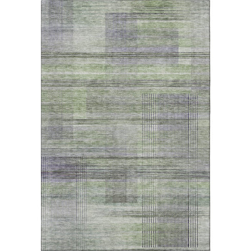 8' X 10' Artichoke Green And Gray Striped Washable Area Rug With UV Protection