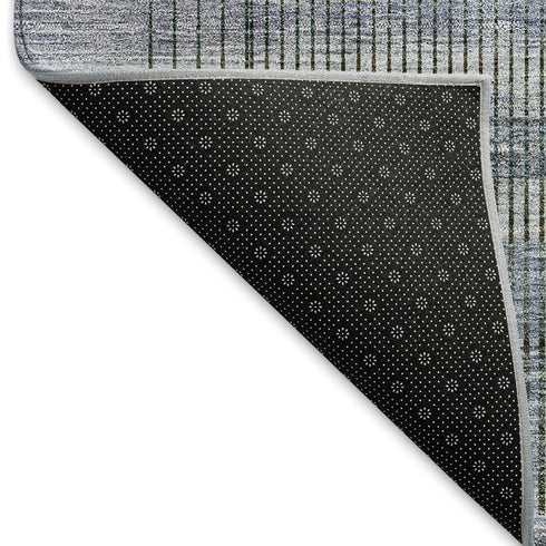 5' X 8' Blue And Gray Striped Washable Area Rug With UV Protection
