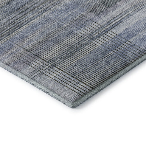 8' X 10' Blue And Gray Striped Washable Area Rug With UV Protection