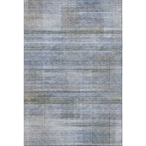 8' X 10' Blue And Gray Striped Washable Area Rug With UV Protection