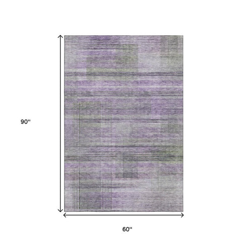 5' X 8' Purple And Gray Striped Washable Area Rug With UV Protection
