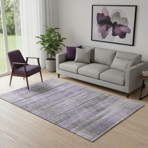 5' X 8' Purple And Gray Striped Washable Area Rug With UV Protection