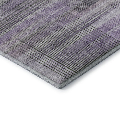 5' X 8' Purple And Gray Striped Washable Area Rug With UV Protection
