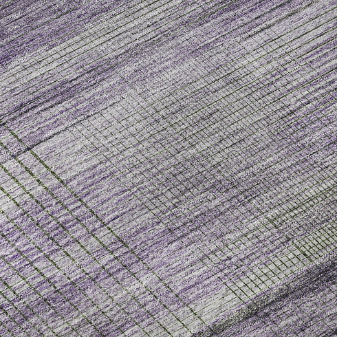 5' X 8' Purple And Gray Striped Washable Area Rug With UV Protection