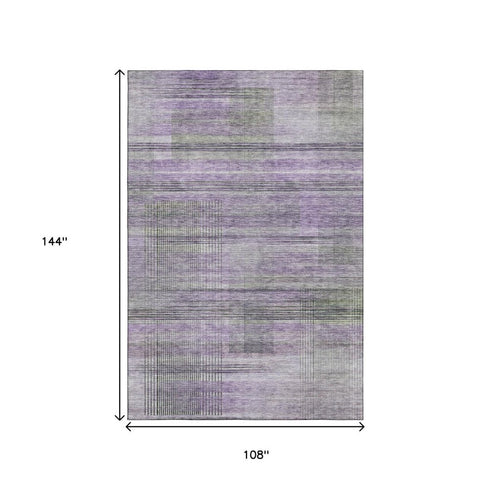 9' X 12' Purple And Gray Striped Washable Area Rug With UV Protection