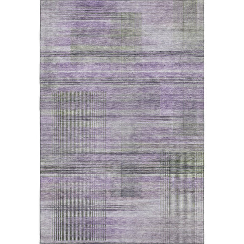 9' X 12' Purple And Gray Striped Washable Area Rug With UV Protection