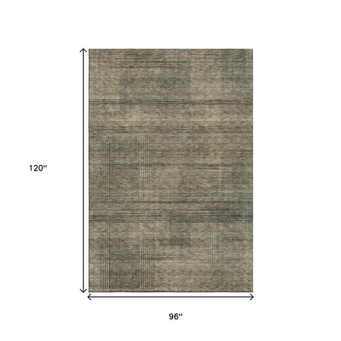 8' X 10' Brown Beige And Gray Striped Washable Area Rug With UV Protection